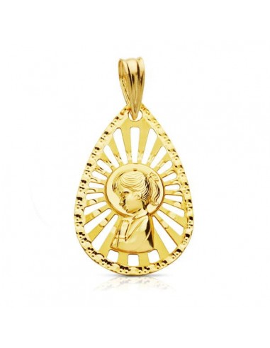 18K MEDALLA ORO AMARILLO VIRGEN NIÑA CERCO CALADO 22X19 MM