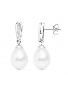 18K PENDIENTES ORO BLANCO PERLAS. 24 X 9 MM.