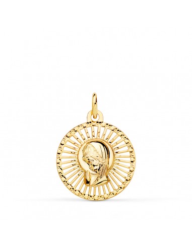 18K MEDALLA ORO AMARILLO VIRGEN NIÑA CERCO CALADO 20X18 MM