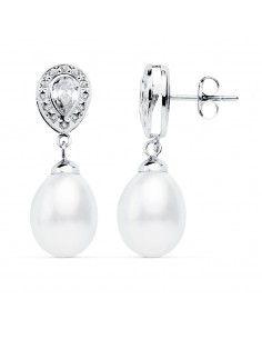 18K PENDIENTES ORO BLANCO PERLAS. 27 X 9 MM