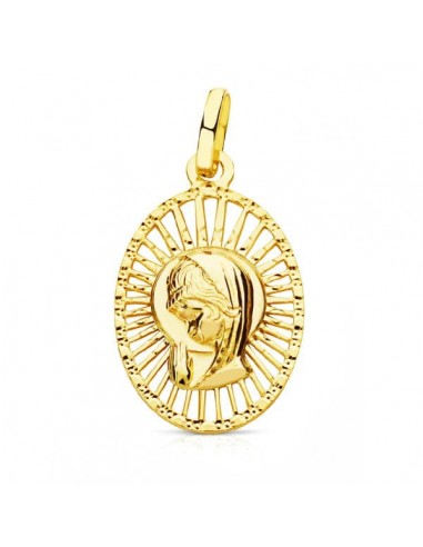 18K MEDALLA ORO AMARILLO VIRGEN NIÑA CERCO CALADO 22X14 MM