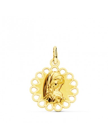 18K MEDALLA ORO AMARILLO VIRGEN NIÑA CALADA 18X15 MM