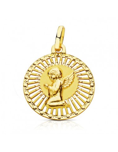 18K MEDALLA ORO AMARILLO ANGEL CERCO CALADO 21X19 MM