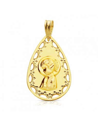 18K MEDALLA ORO AMARILLO VIRGEN NIÑA CALADA 22X14 MM