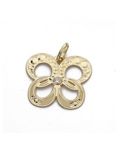 18K COLGANTE AMULETO ORO AMARILLO MARIPOSA CIRCONITA 15X18 MM