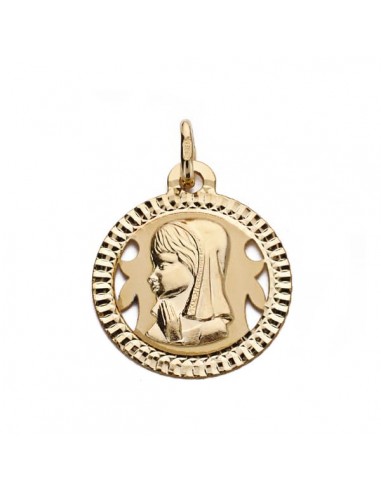 18K MEDALLA ORO AMARILLO VIRGEN NIÑA TALLADA 16 MM