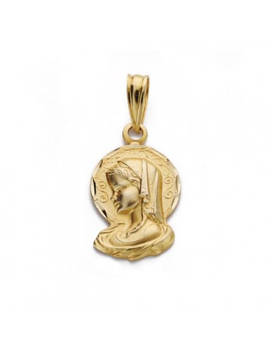 18K MEDALLA ORO AMARILLO SILUETA VIRGEN NIÑA TALLADA 19X16 MM