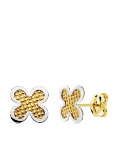 18K PENDIENTES ORO BICOLOR TREBOL 7 X 7 MM