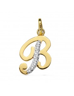 18K COLGANTE ORO BICOLOR LETRA B CIRCONITA 13X10 MM