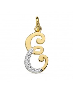 18K COLGANTE ORO BICOLOR LETRA E CIRCONITA 17X8 MM
