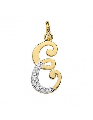 18K COLGANTE ORO BICOLOR LETRA E CIRCONITA 17X8 MM