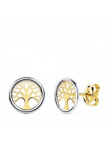 18K PENDIENTES ORO BICOLOR ARBOL DE LA VIDA 8 MM