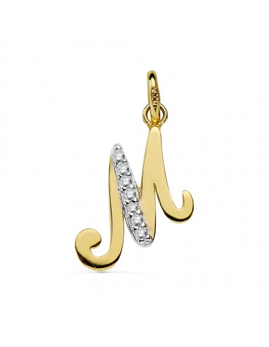 18K COLGANTE ORO BICOLOR LETRA M CIRCONITA 12X13 MM