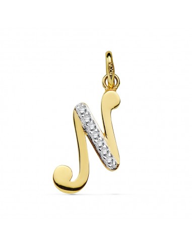 18K COLGANTE ORO BICOLOR LETRA N CIRCONITA 13X10 MM