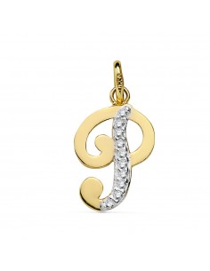 18K COLGANTE ORO BICOLOR LETRA P CIRCONITA 16X10 MM