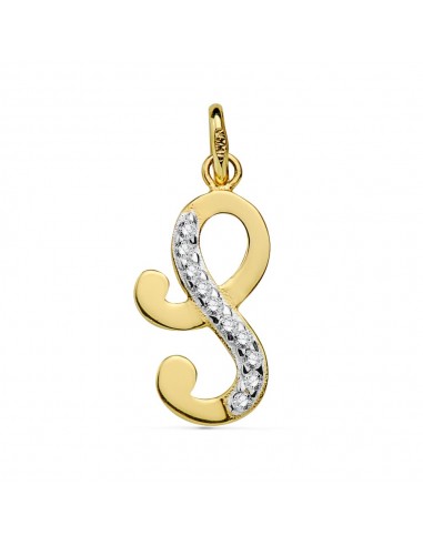 18K COLGANTE ORO BICOLOR LETRA S CIRCONITA 17X9 MM
