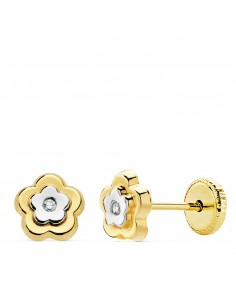 18K PENDIENTES FLOR ORO BICOLOR 6 X 6 MM.