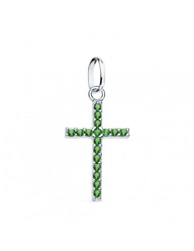 18K CRUZ ORO BLANCO CON CIRCONITA VERDES. 16X10 MM