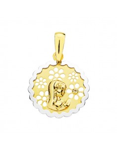 18K MEDALLA ORO BICOLOR VIRGEN NIÑA  CIRCONITA 15 MM