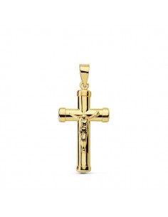 18K CRUZ ORO AMARILLO CON CRISTO PALO OVAL 24X13 MM