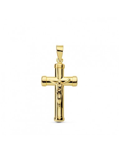 18K CRUZ ORO AMARILLO CON CRISTO PALO OVAL 24X13 MM