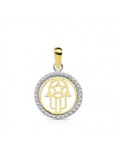 18K COLGANTE AMULETO  ORO BICOLOR MANO DE FATIMA 13 MM
