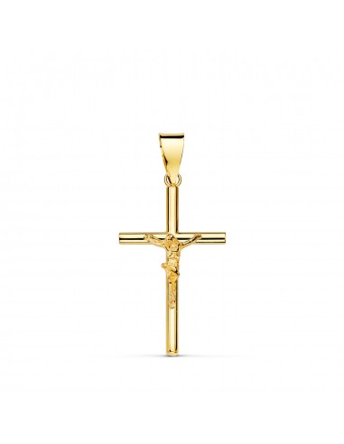 18K CRUZ ORO AMARILLO CON CRISTO TUBO HUECO 21 X 13 X 3 MM