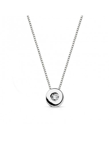 18K GARGANTILLA ORO BLANCO CHATON 5MM DIAMANTE LABORATORIO 0 02 QTS. H-I CADENA 42CM