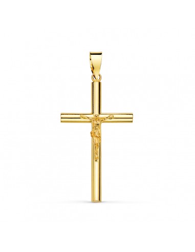 18K CRUZ ORO AMARILLO CON CRISTO HUECA TUBO 2.2 MM. 29X17 MM