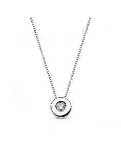 18K GARGANTILLA ORO BLANCO CHATON 6 MM DIAMANTE NATURAL 0 050 QTS. H-SI CADENA 42CM