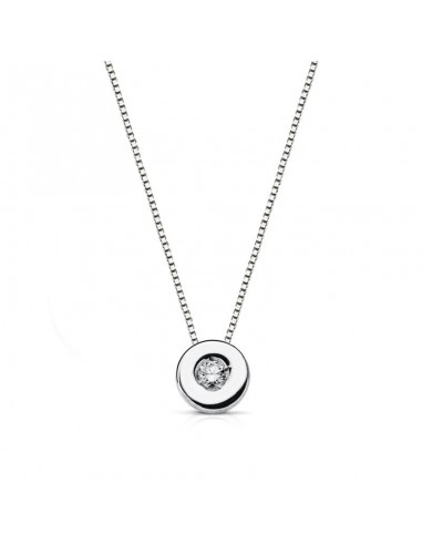 18K GARGANTILLA ORO BLANCO CHATON 6 MM DIAMANTE NATURAL 0 050 QTS. H-SI CADENA 42CM