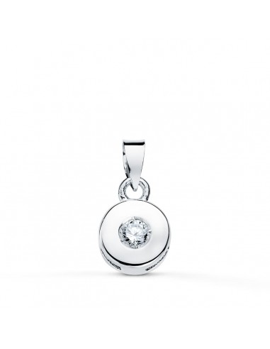 18K COLGANTE ORO BLANCO CHATON 5.5 MM DIAMANTE NATURAL  TALLA BRILLANTE 0 050 QTS SI-H