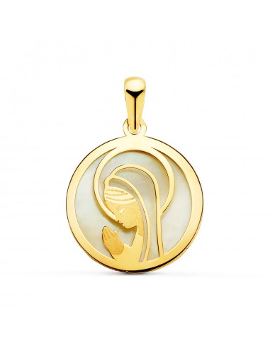 18K MEDALLA ORO AMARILLO VIRGEN NIÑA NACAR REDONDA 17 MM