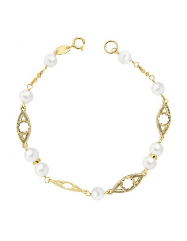 18K PULSERA ORO AMARILLO COMUNION PERLA 5 MM 17CM
