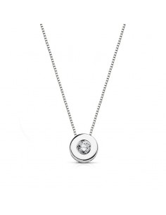 18K GARGANTILLA ORO BLANCO CHATON 6 MM DIAMANTE NATURAL 0 065 QTS. H-SI CADENA 42CM