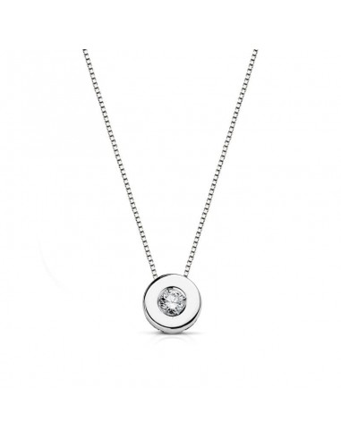 18K GARGANTILLA ORO BLANCO CHATON 6 MM DIAMANTE NATURAL 0 065 QTS. H-SI CADENA 42CM
