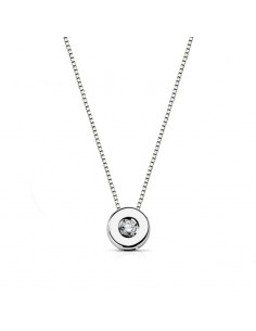 18K GARGANTILLA ORO BLANCO CHATON 5 5 MM DIAMANTE NATURAL 0 035 QTS. H-I CADENA 42CM