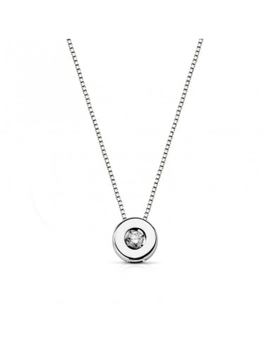 18K GARGANTILLA ORO BLANCO CHATON 5 5 MM DIAMANTE NATURAL 0 035 QTS. H-I CADENA 42CM