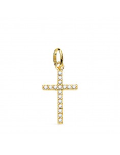 18K CRUZ ORO AMARILLO CON CIRCONITAS BLANCAS. MEDIDA: 18X10 MM