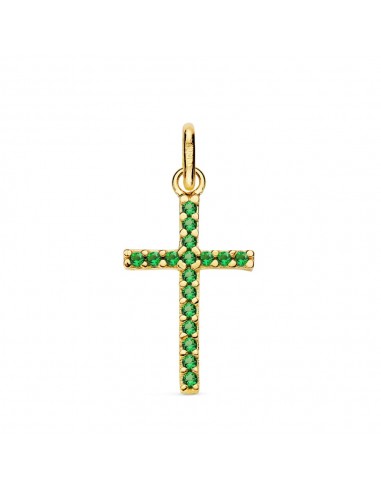 18K CRUZ ORO AMARILLO CON CIRCONITAS VERDES. MEDIDA: 18X10 MM