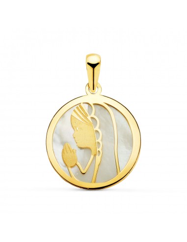 18K MEDALLA ORO AMARILLO VIRGEN NIÑA NACAR REDONDA 17 MM
