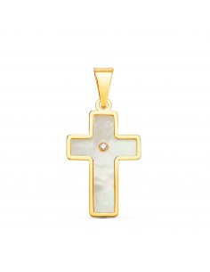 18K CRUZ ORO AMARILLO CON NACAR 18X12 MM