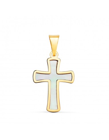 18K CRUZ ORO AMARILLO CON NACAR 18 X 12 MM