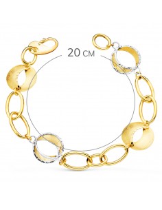 18K PULSERA ORO BICOLOR ESLABONES OVALES Y MOTIVOS REDONDOS RAYADOS. 20 CM. 2