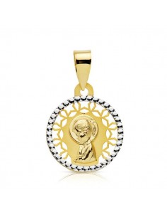 18K MEDALLA ORO AMARILLO VIRGEN NIÑA BICOLOR 14 MM