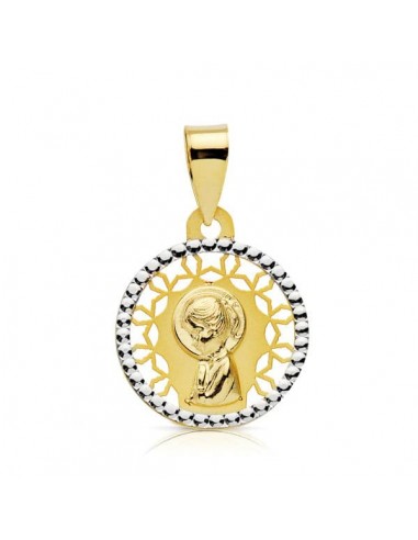 18K MEDALLA ORO AMARILLO VIRGEN NIÑA BICOLOR 14 MM