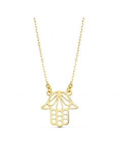 18K COLLAR ORO AMARILLO AMULETO MANO DE FATIMA 45CM 14X14 MM