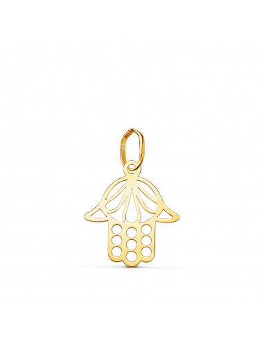 18K COLGANTE AMULETO ORO AMARILLO MANO DE FATIMA CALADA EN BRILLO. MEDIDA: 16 X 14 MM