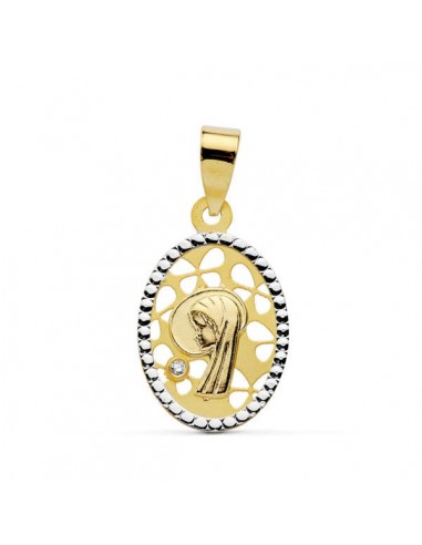 18K MEDALLA ORO AMARILLO VIRGEN NIÑA BICOLOR OVAL 16X12 MM