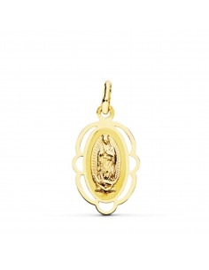 18K MEDALLA ORO AMARILLO VIRGEN DE GUADALUPE CERCO 20X12 MM